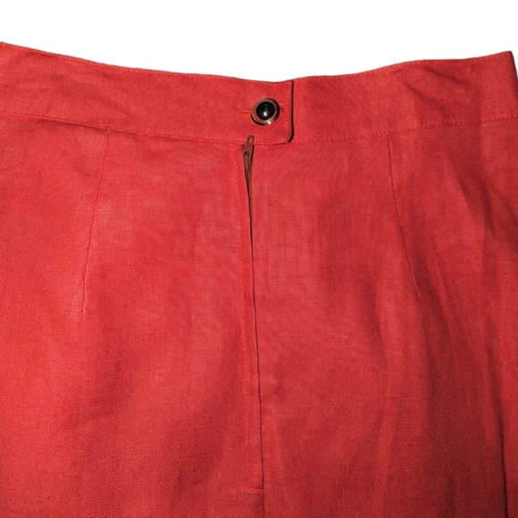 100% Flax Linen Orange Pencil Lined Pleated Pull On Pencil Skirt 8 - Picture 9 of 13